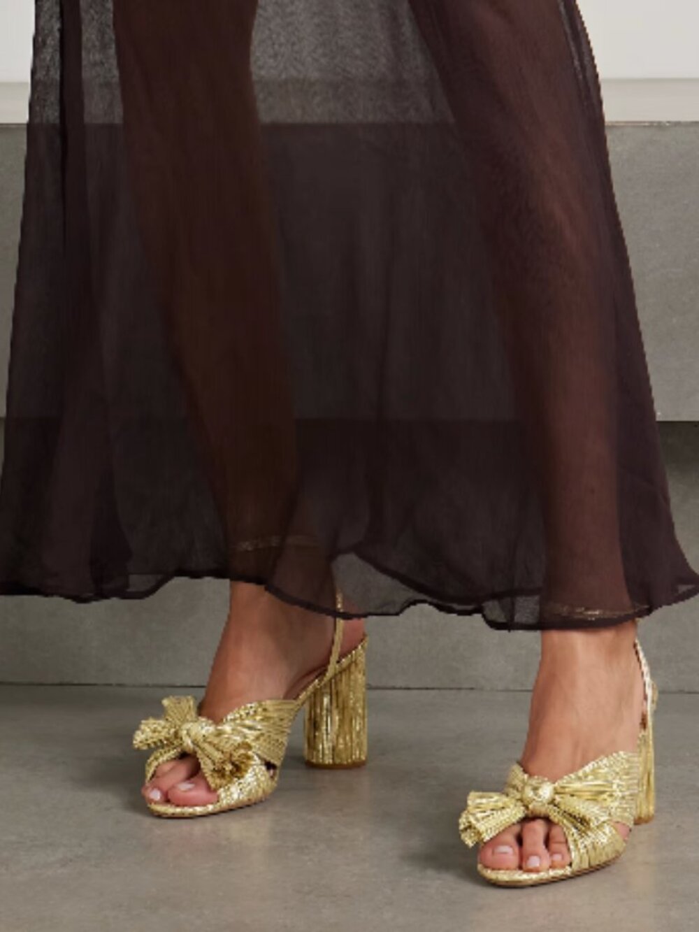 LOEFFLER RANDALL Camellia bow-embellished lamé sandals - Worn 2x, 9.5